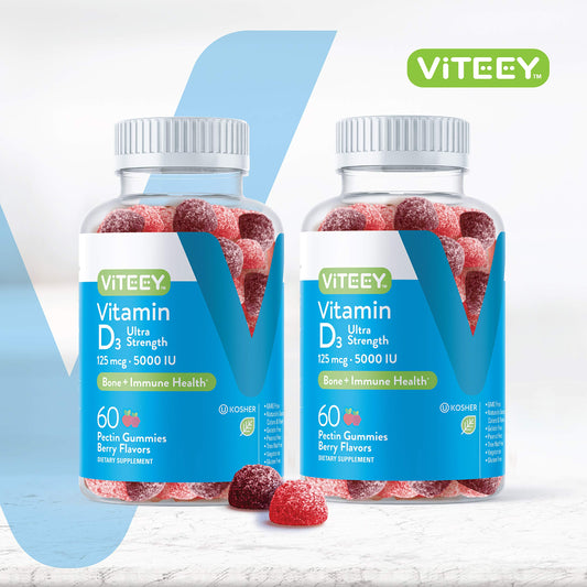 Viteey Vitamin D3 Gummies bottle back with nutrition details for daily wellness