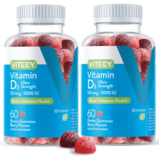 Viteey Vitamin D3 Gummies berry bottle front for easy daily supplementation