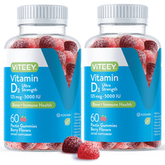 Viteey Vitamin D3 Gummies berry bottle front for easy daily supplementation