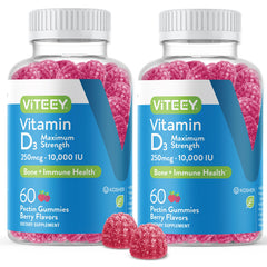 Viteey Vitamin D3 gummies berry bottle offers convenient daily wellness