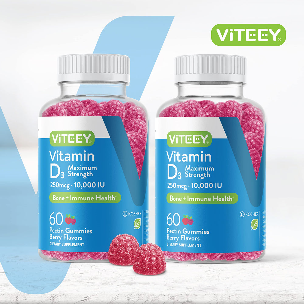 Viteey Vitamin D3 gummies berry closeup highlights chewy texture and flavor