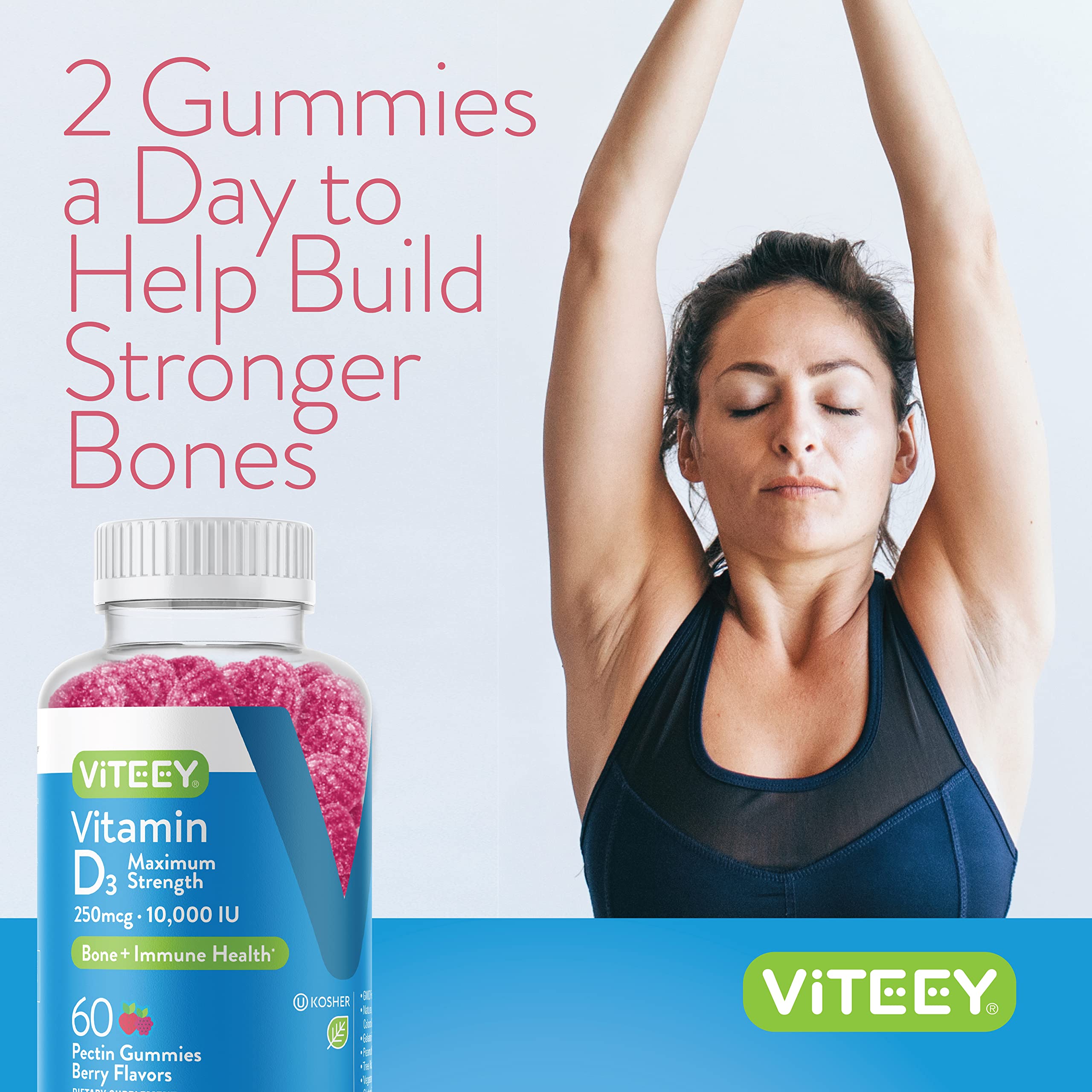 Viteey Vitamin D3 gummies packaging display communicates value and purity