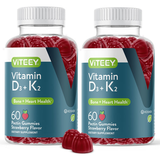 Viteey Vitamin D3 K2 gummies bottle with strawberry flavor for daily support