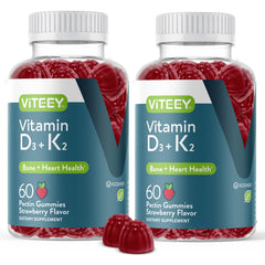 Viteey Vitamin D3 K2 gummies bottle with strawberry flavor for daily support