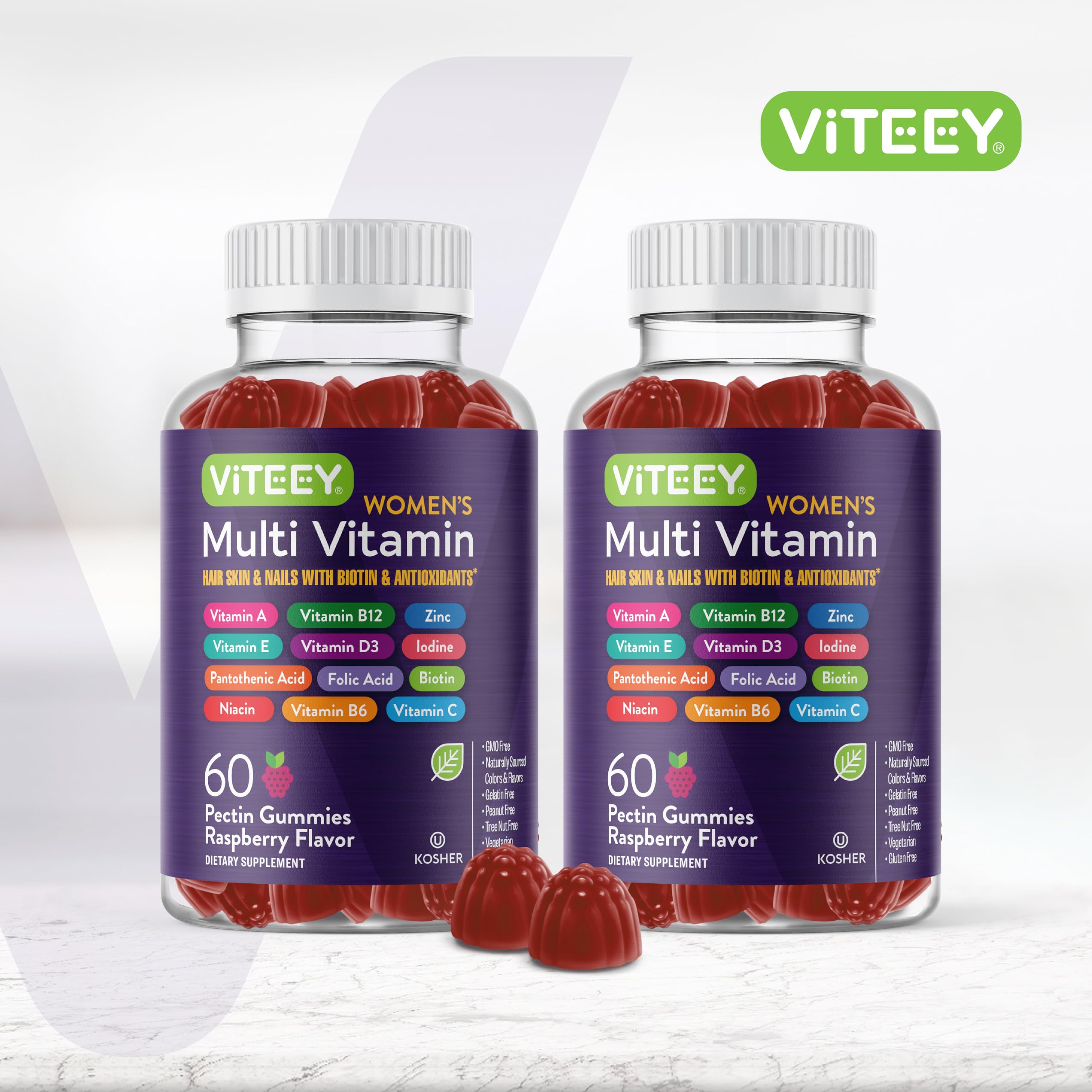 Berry-flavored gummies pour highlights tasty daily nutrition on the go.