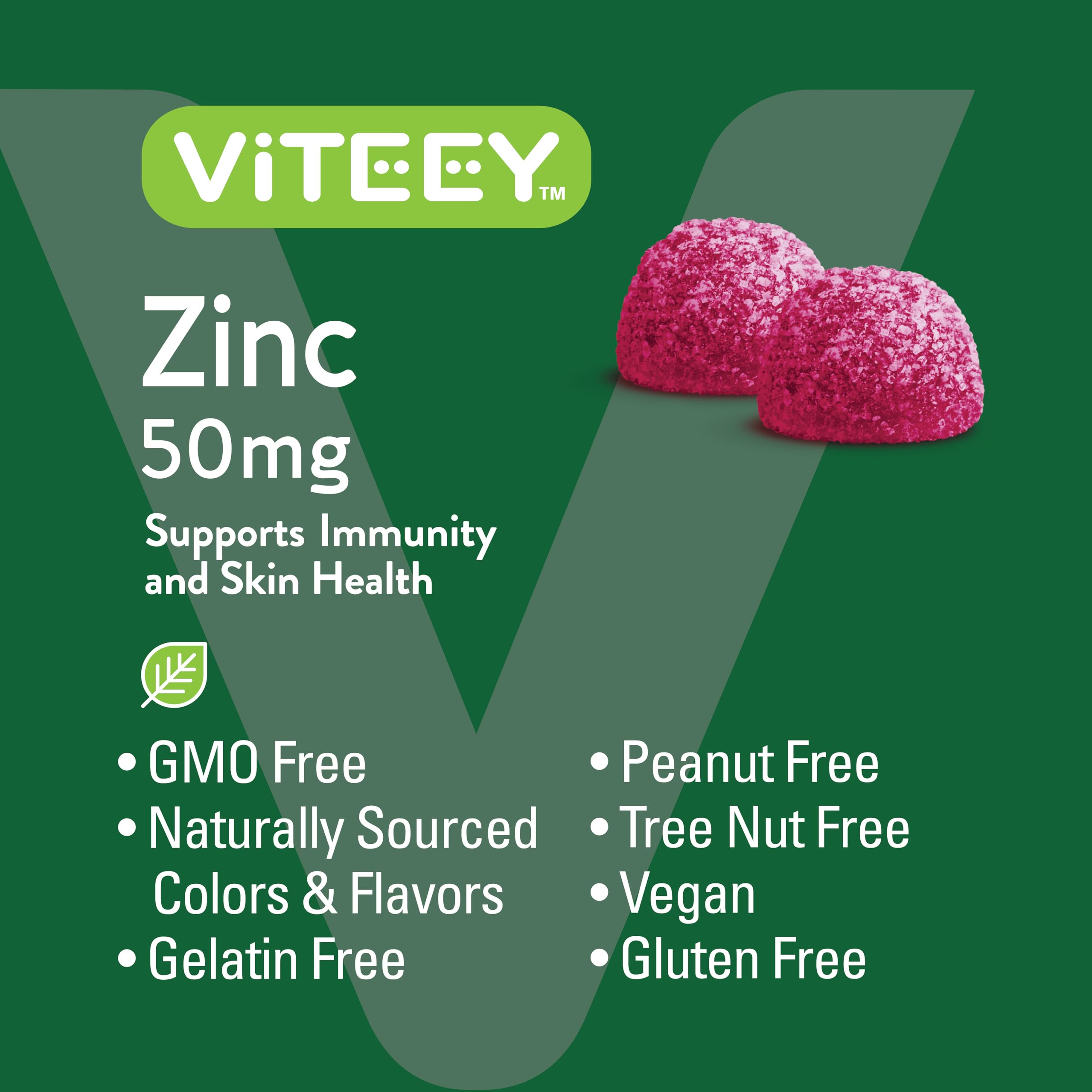 Viteey Zinc Gummies back label detailing daily dosage.