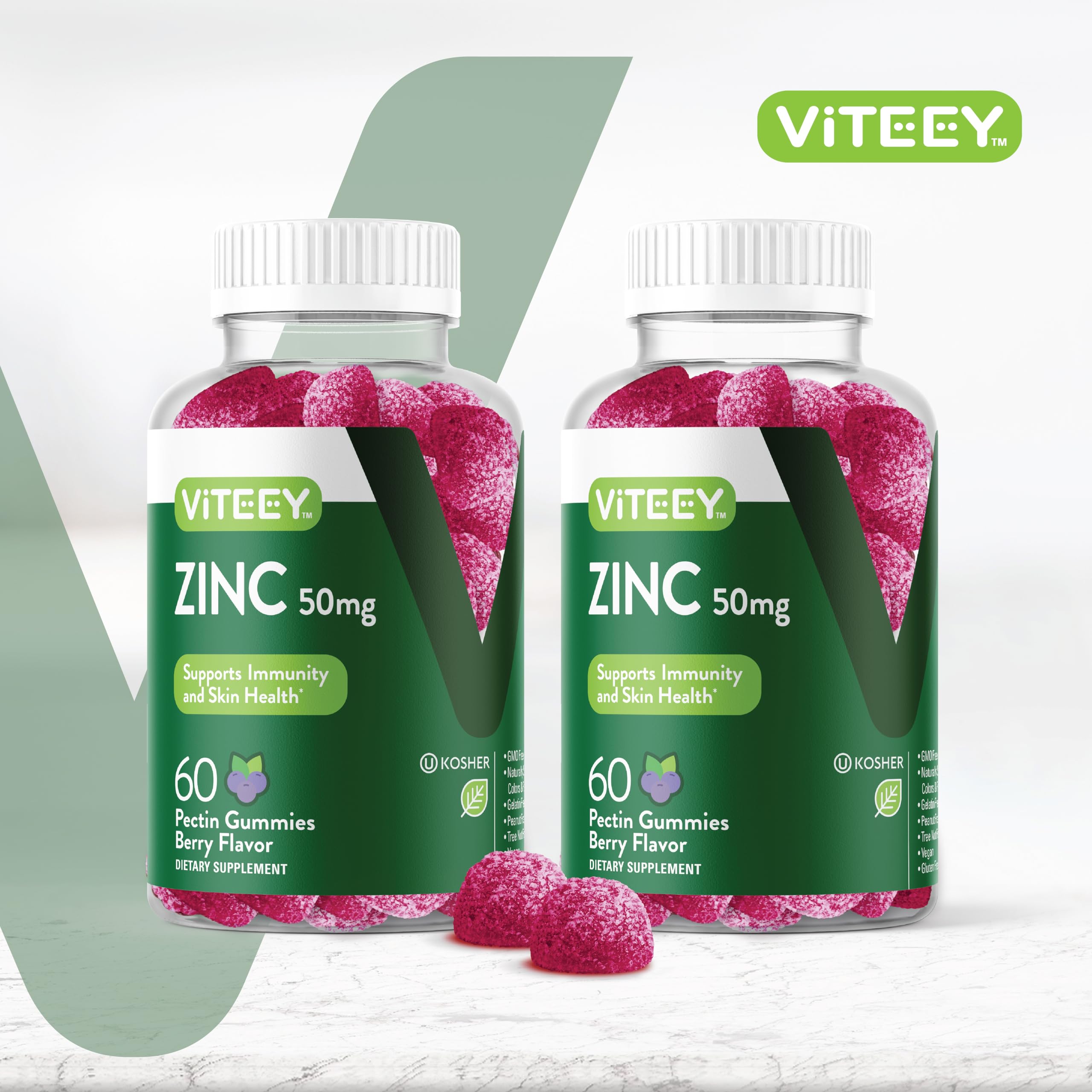 Viteey Zinc Gummies berry flavor closeup with tasty appeal.