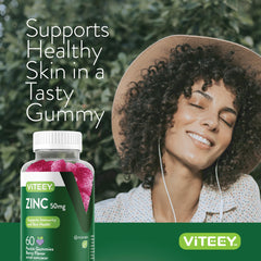 Viteey Zinc Gummies skin-friendly image suggesting clear appearance.