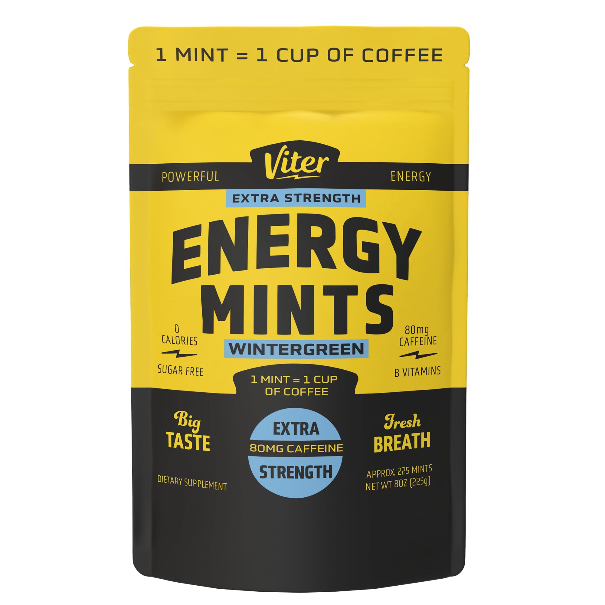 Viter Energy Extra Strength Mints bag front for on-the-go energy.