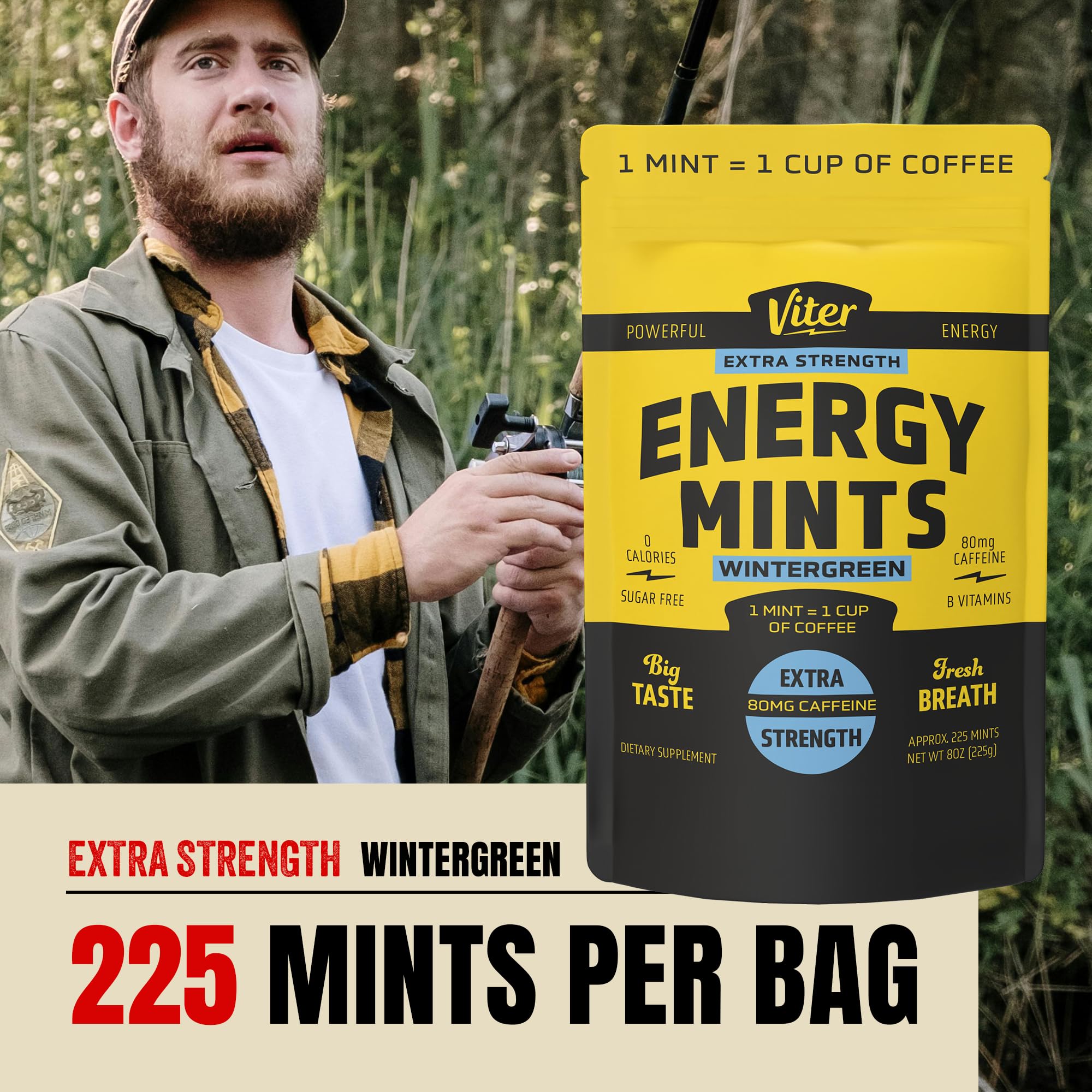 Viter Energy wintergreen flavor close-up with refreshing taste.