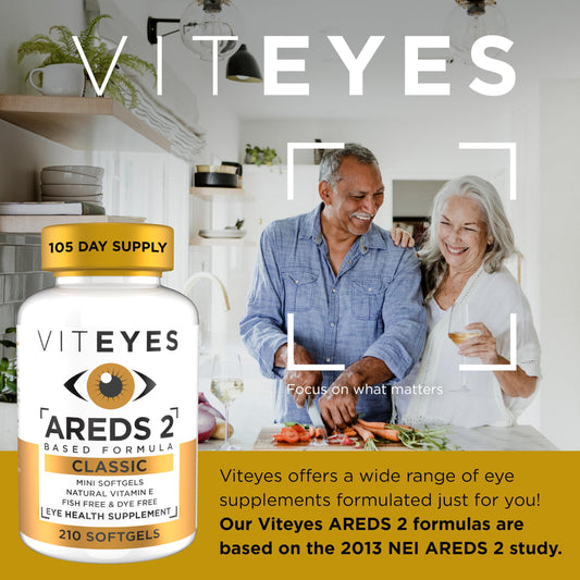 Viteyes AREDS 2 softgels closeup highlighting high-quality vitamins for retina support