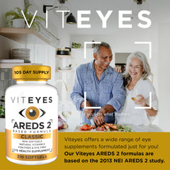 Viteyes AREDS 2 softgels closeup highlighting high-quality vitamins for retina support