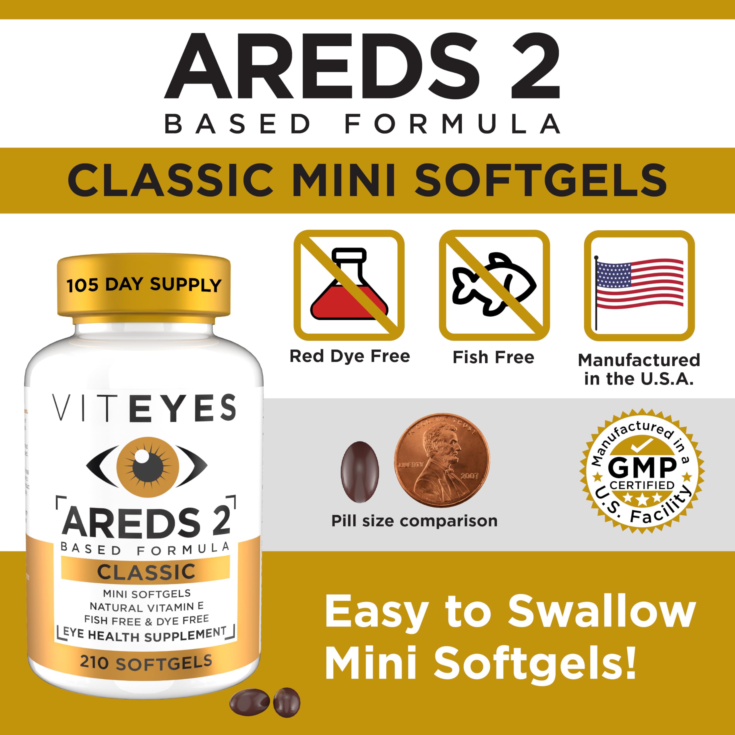 Viteyes AREDS 2 softgels in hand illustrate portable eye health aid