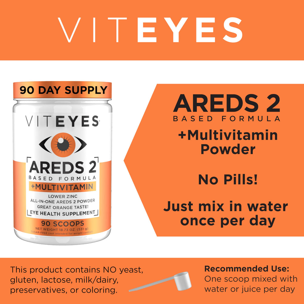 Viteyes AREDS 2 orange flavor powder dissolves in water