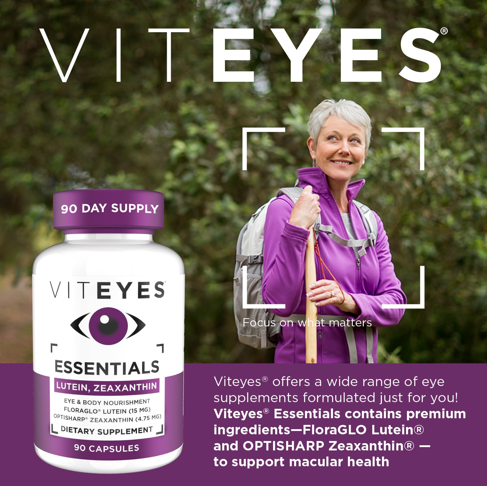 Close-up of Viteyes Essentials capsules for daily eye nutrition