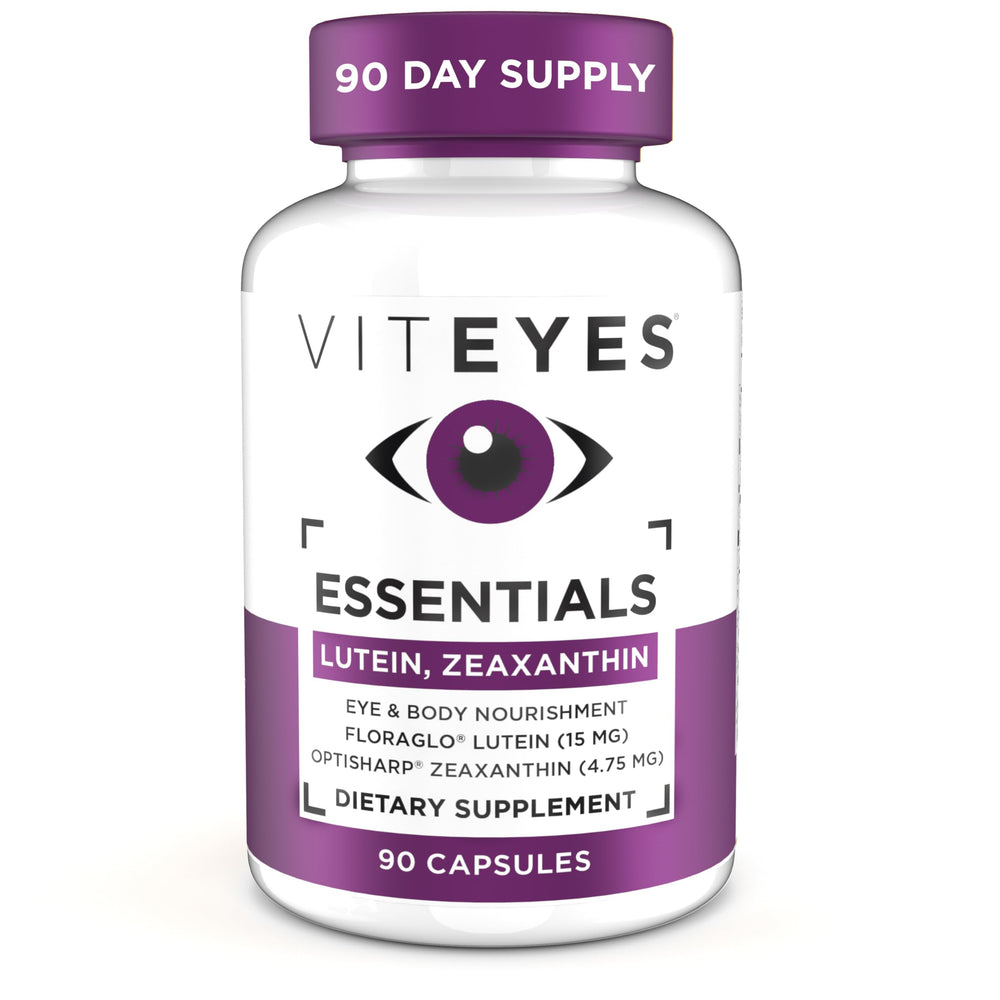 Viteyes Essentials eye-health bottle front showing capsules for macular support