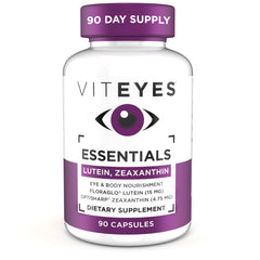 Viteyes Essentials eye-health bottle front showing capsules for macular support