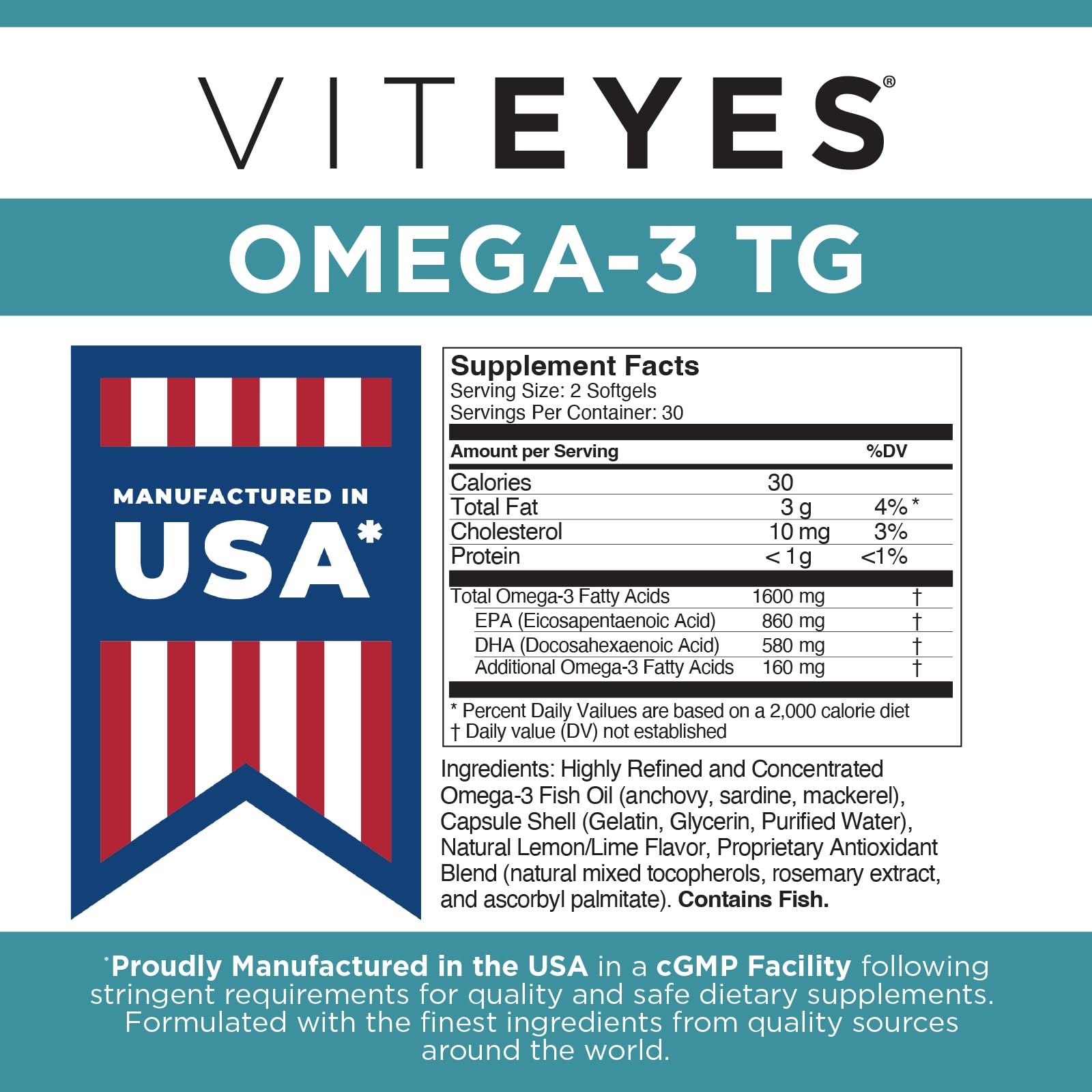 Viteyes Omega-3 TG graphic with heart and eye icons highlighting overall wellness.