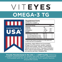 Viteyes Omega-3 TG graphic with heart and eye icons highlighting overall wellness.
