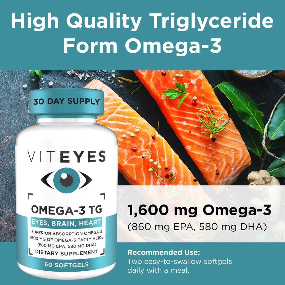 Viteyes Omega-3 TG lemon flavor illustration with fresh taste and no fishy aftertaste.