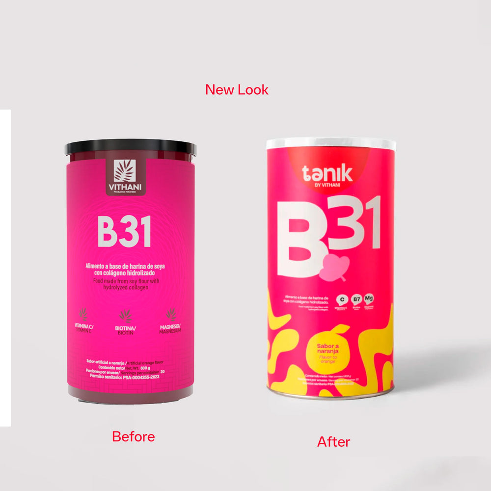 Vithani B31 orange-flavored powder ready to mix for daily wellness.