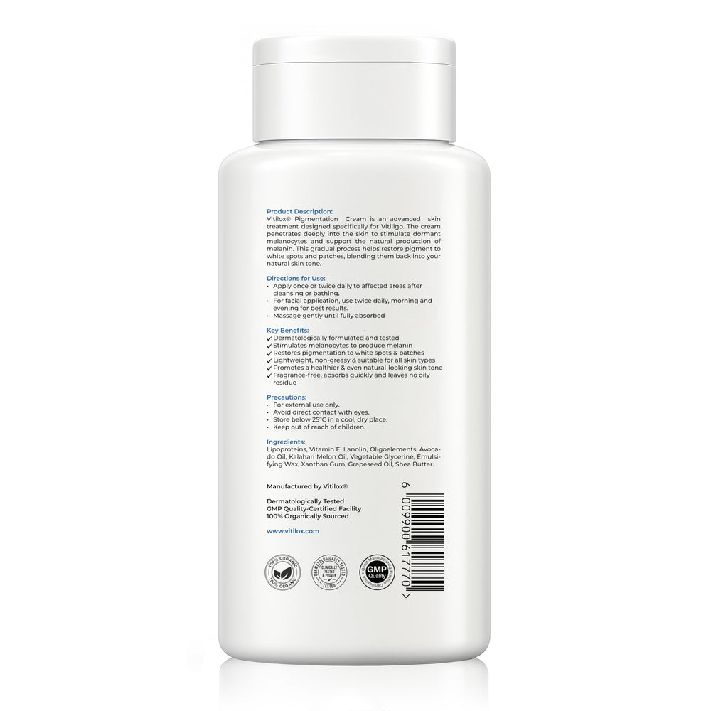 Vitilox Vitiligo Rejuvenating Cream being applied to the skin for deep absorption.