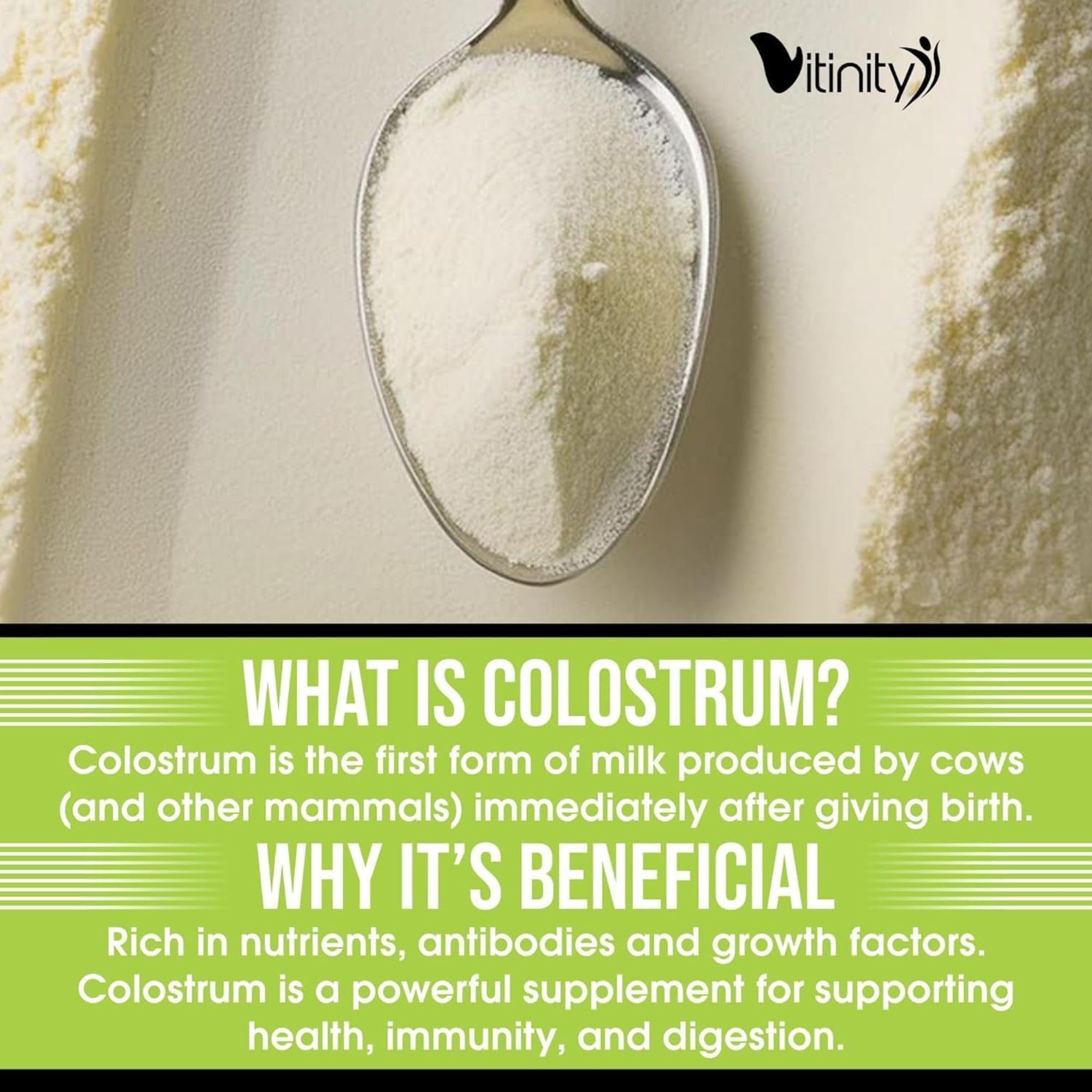 VITINITY colostrum powder added to smoothies and beverages.