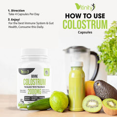 Grass-fed bovine colostrum powder displayed with scoop