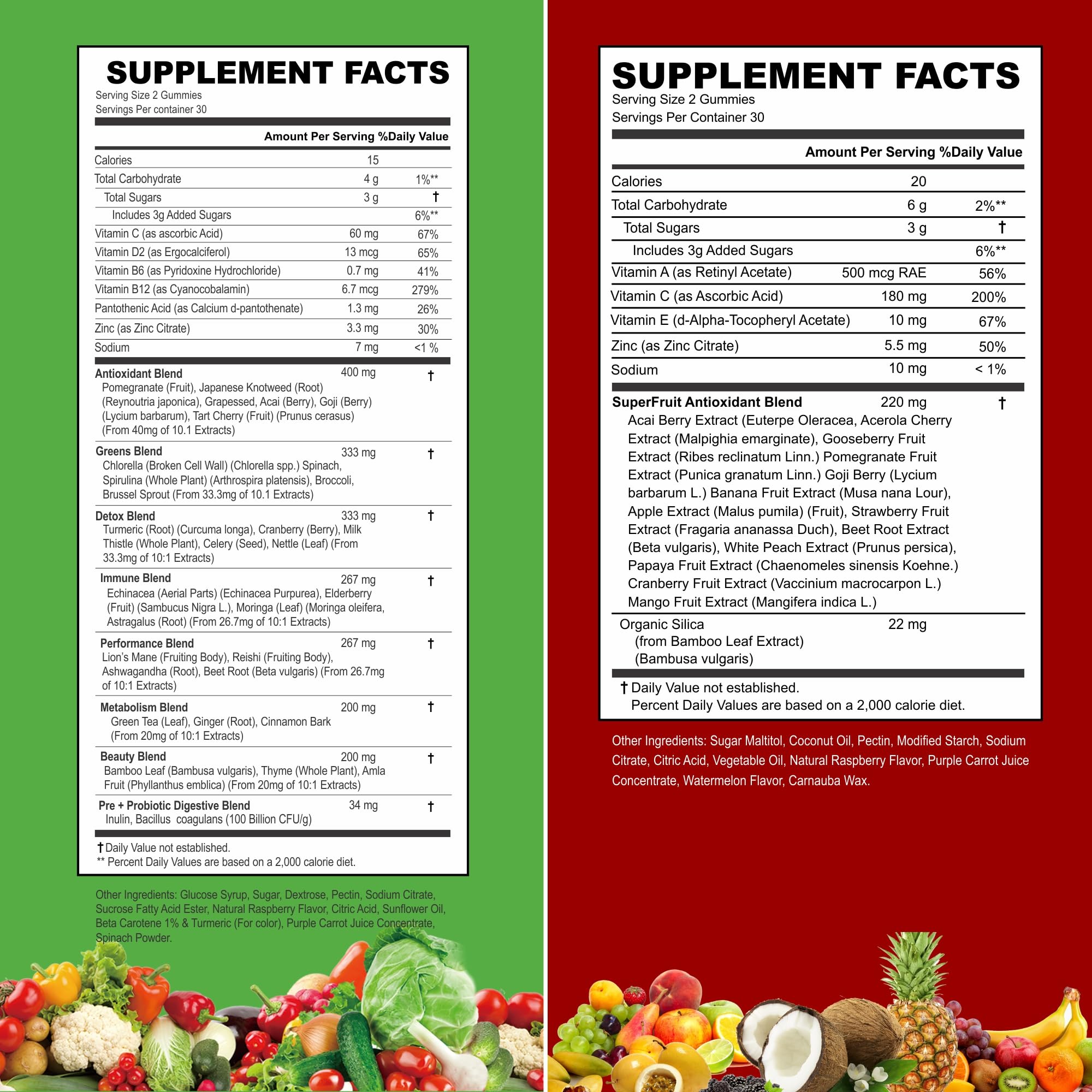 Vitinity veggie gummies bottle promotes plant-based nutrition with greens blend.