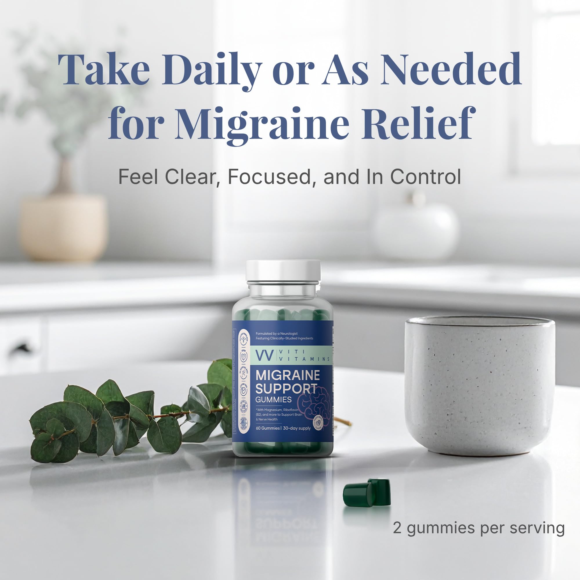 Two gummies daily on the go for consistent head comfort and energy balance