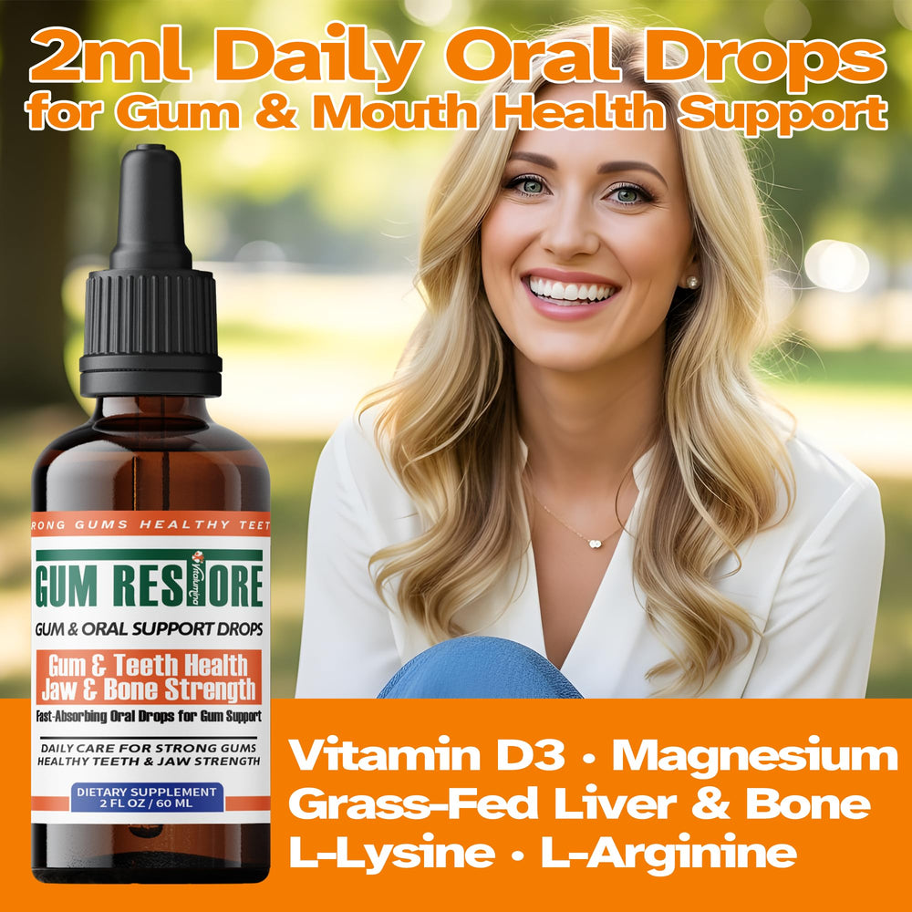 VitaLumina Gum Restore Drops dropper demonstrates precise, quick under-the-tongue application.