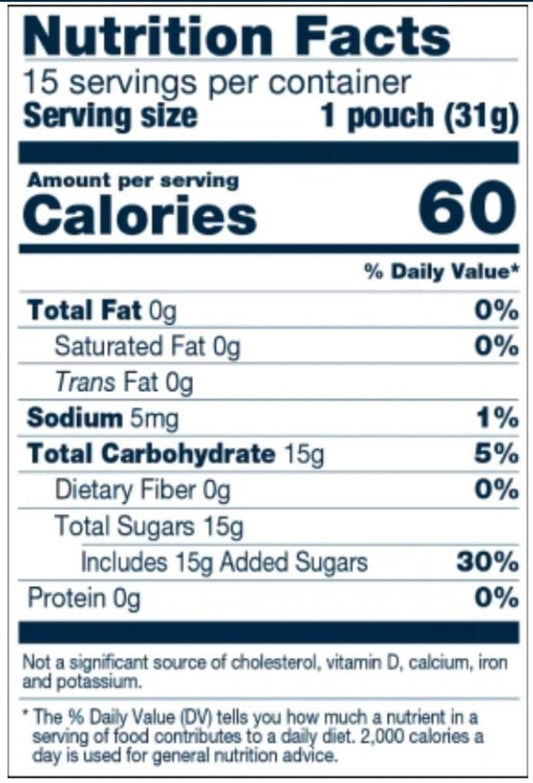 Vitonus orange glucose gels packet close-up highlighting convenient 1.1 oz size