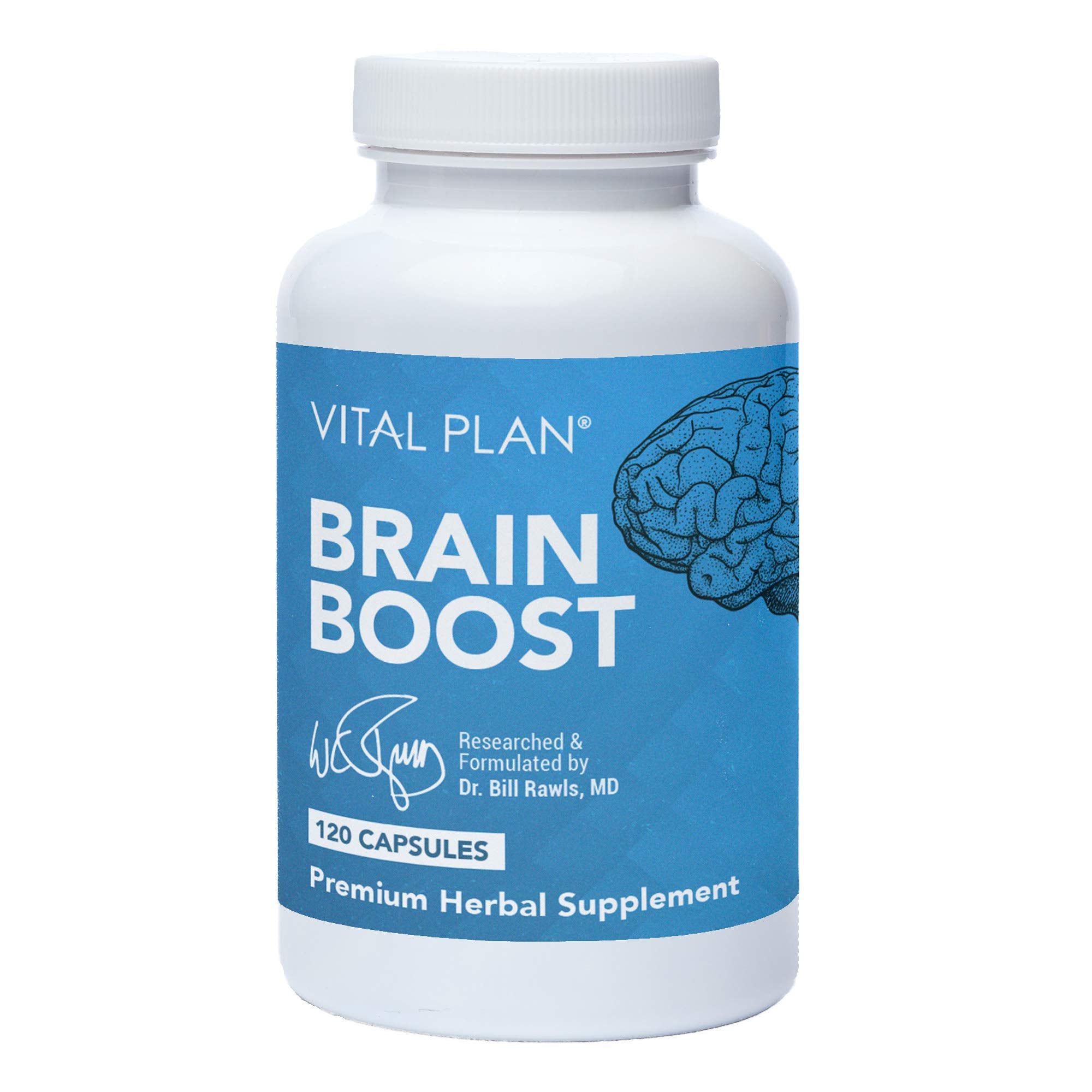 Vital Plan Brain Boost bottle front showing packaging and label design for cognitive support