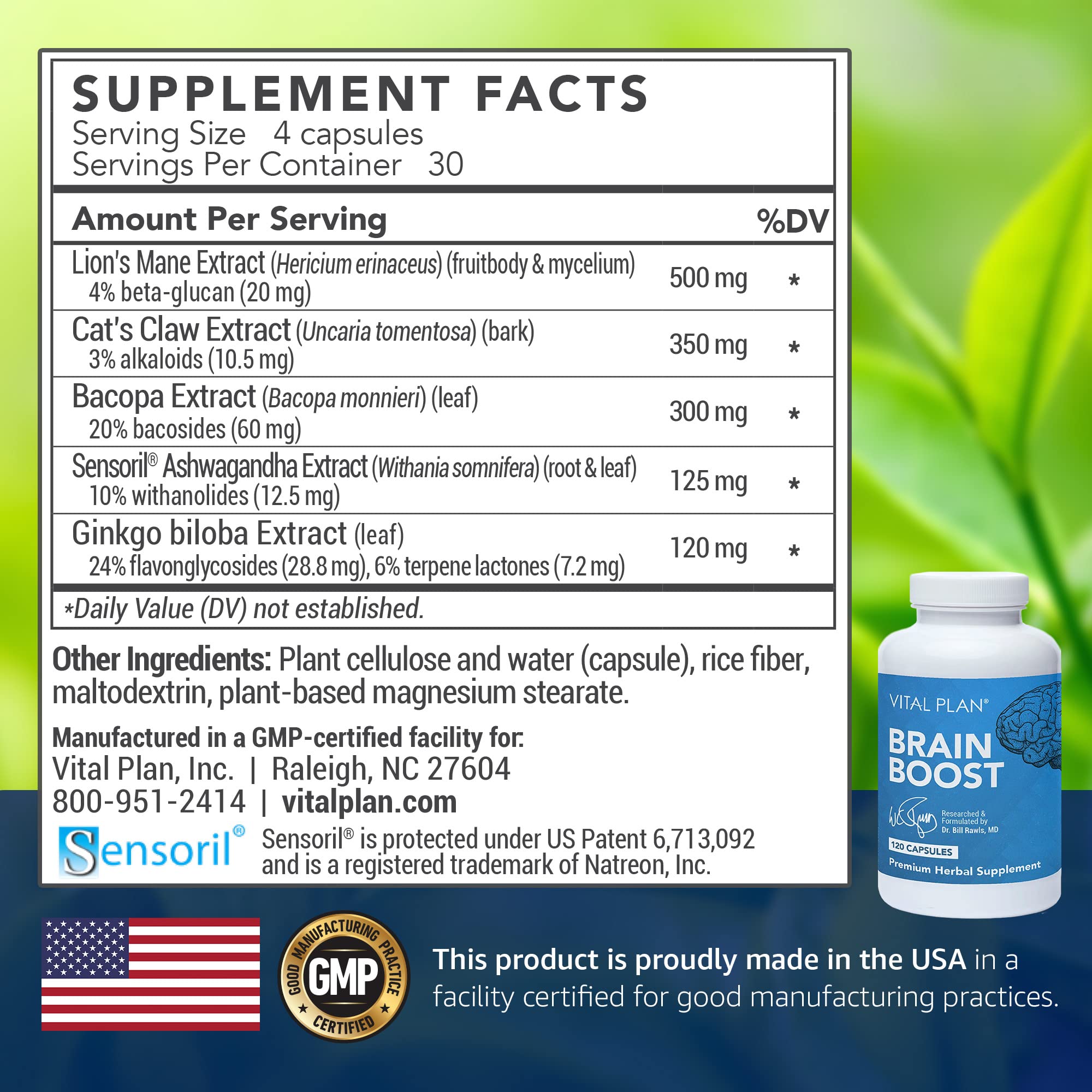 Vital Plan Brain Boost capsules closeup highlighting easy-to-swallow form and premium ingredients