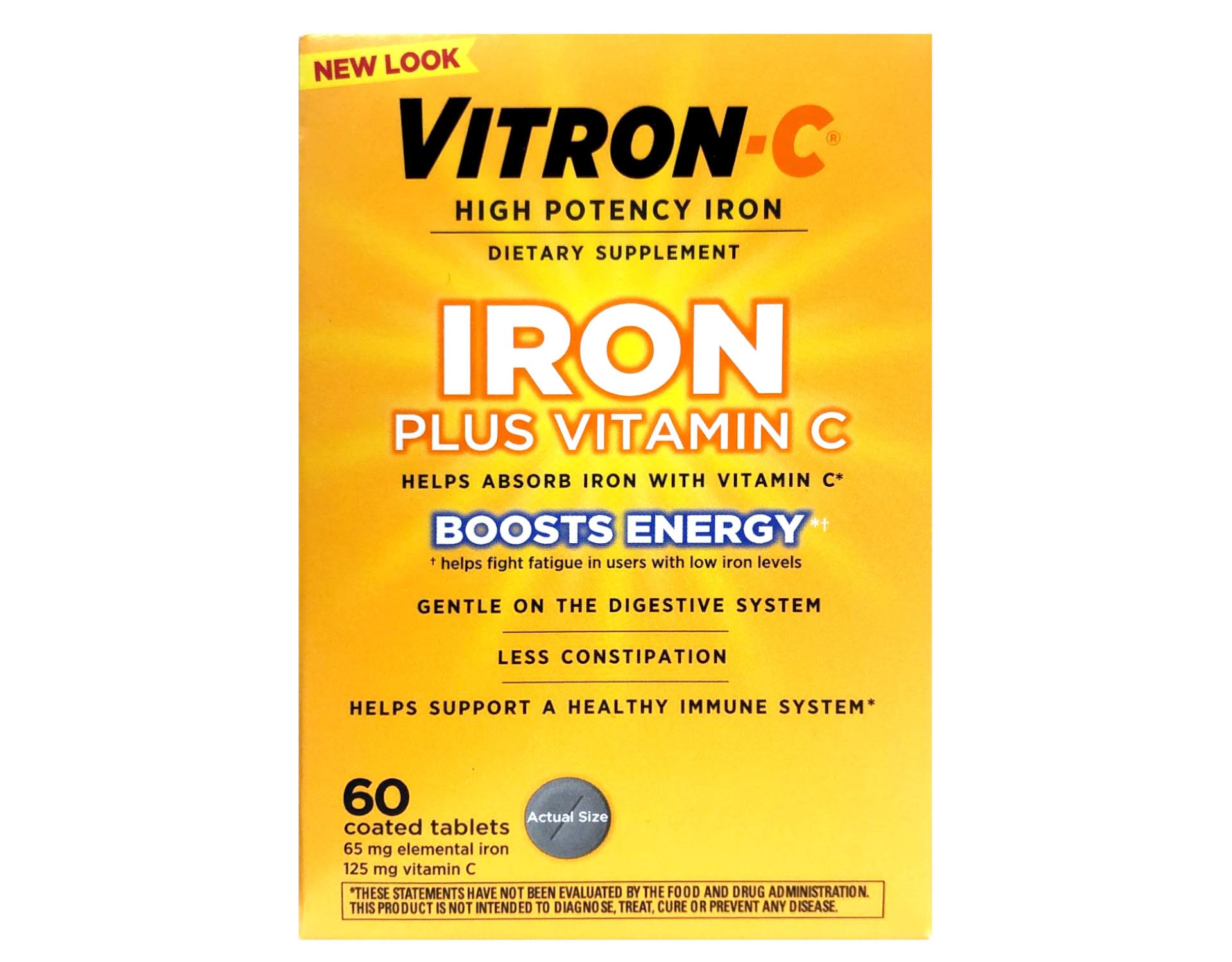 Vitron-C vitamin C 125mg tablet close-up supports iron absorption