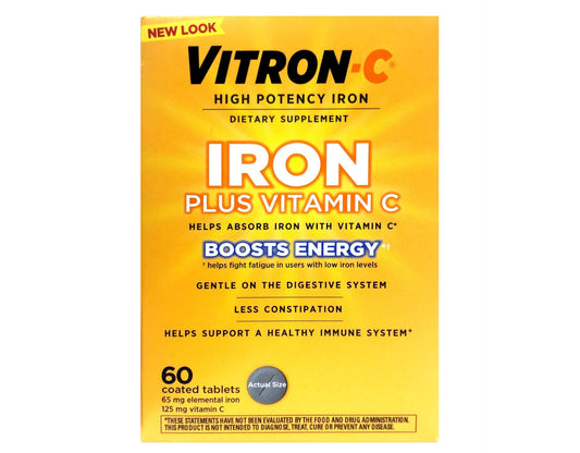 Vitron-C vitamin C 125mg tablet close-up supports iron absorption