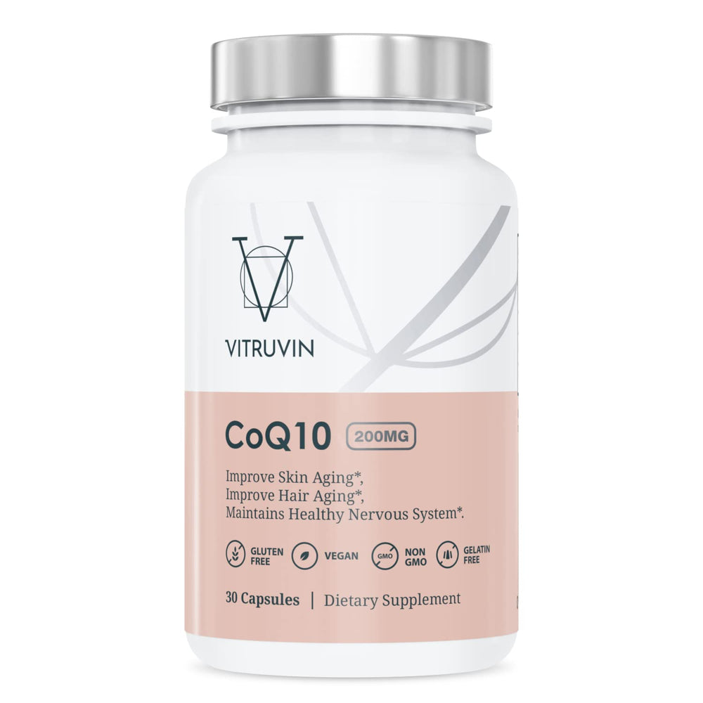 Vitruvin Beauty + Comfort Pack bottle label lists COQ10, Trans-Resveratrol, and Curcumin.