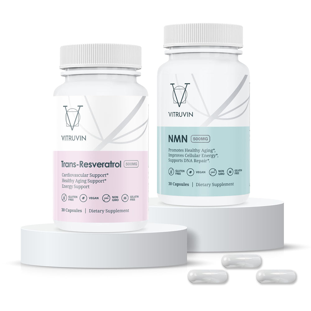 VITRUVIN NMN 500mg capsules showcased for easy daily dosing.
