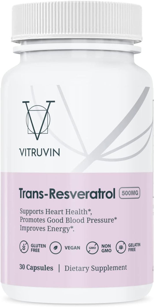 VITRUVIN Trans-Resveratrol packaging box visible with label details