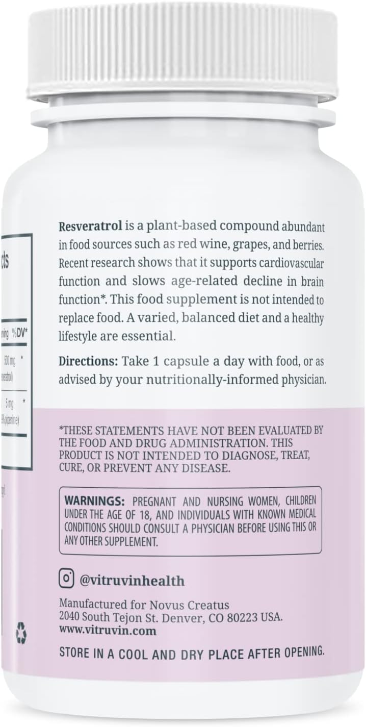 VITRUVIN Trans-Resveratrol veggie capsules emphasize vegetarian-safe design