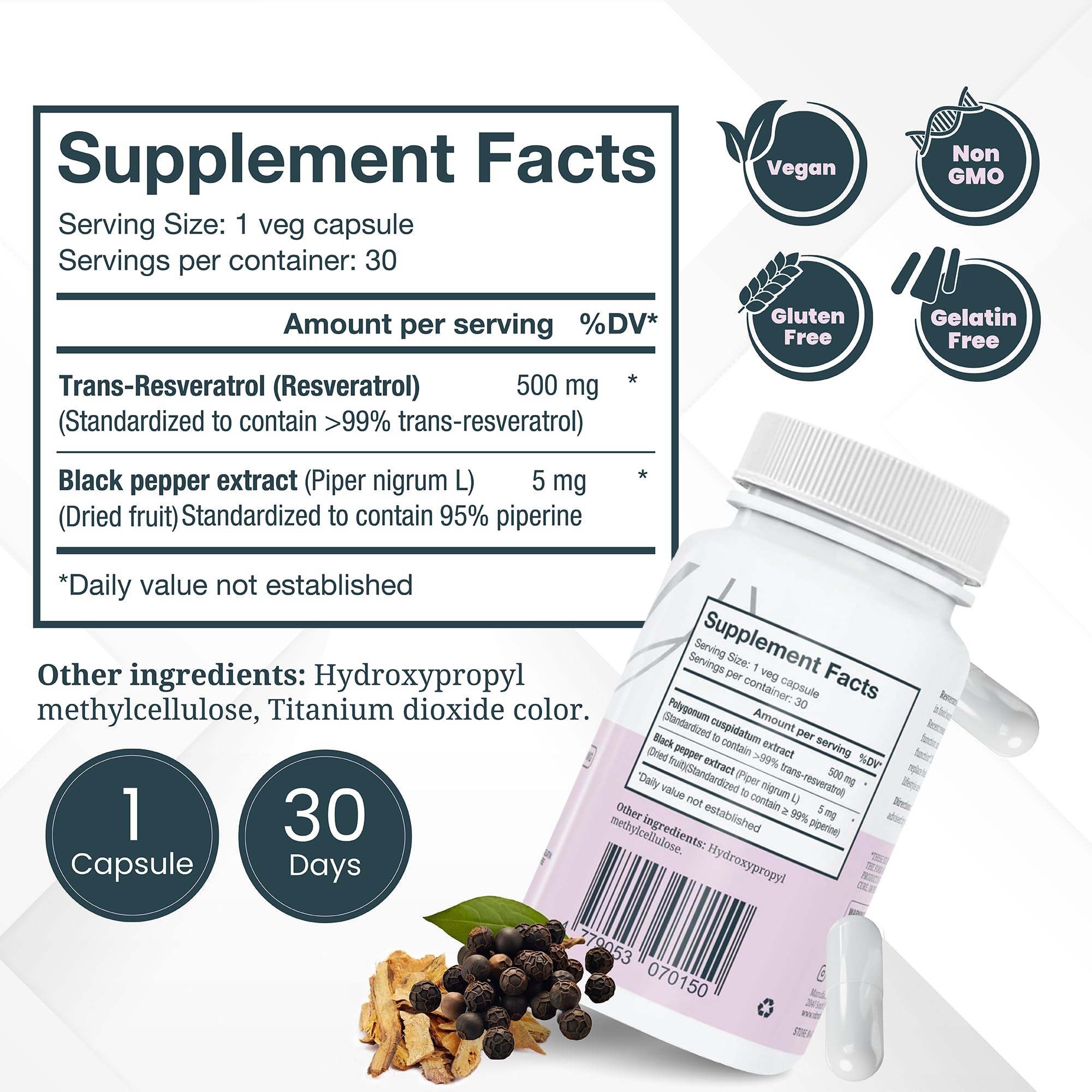 VITRUVIN Trans-Resveratrol bottle with capsules ready for morning ritual