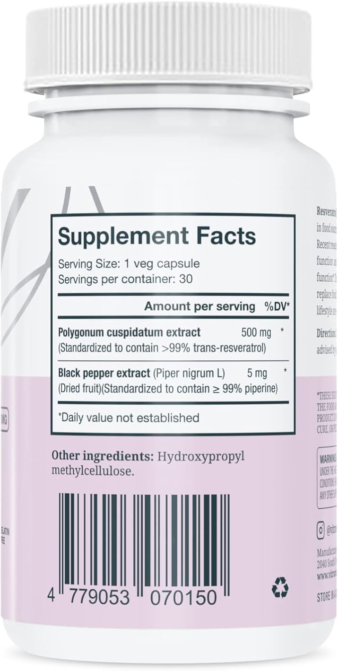 VITRUVIN Trans-Resveratrol capsules close-up highlighting veggie capsule form