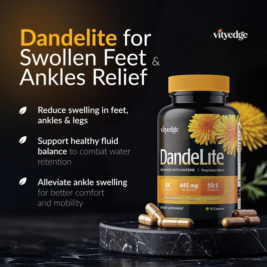 Vityedge-dandelion-root image highlighting herbal blend for leg comfort.