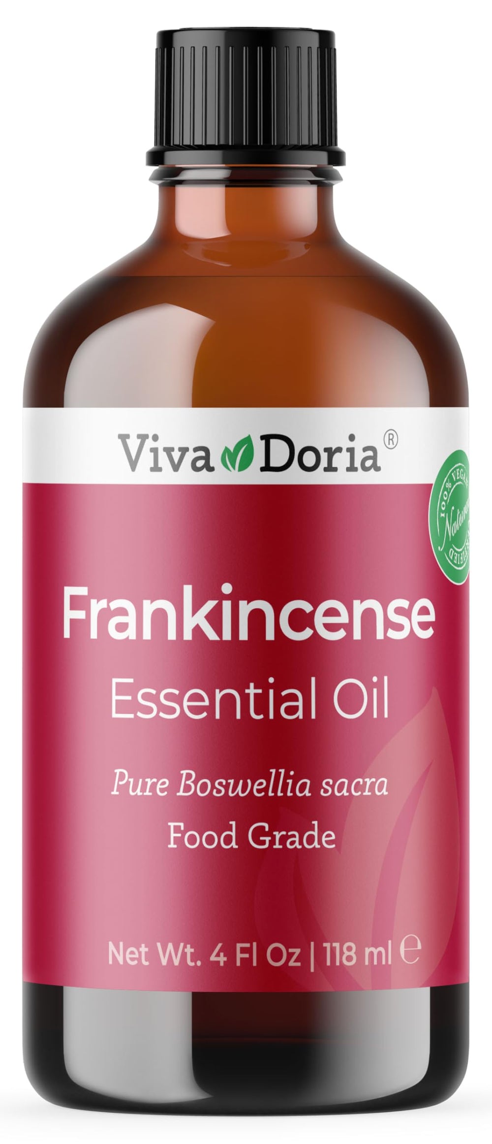 Viva Doria Frankincense oil bottle in amber glass preserving potency for aromatherapy