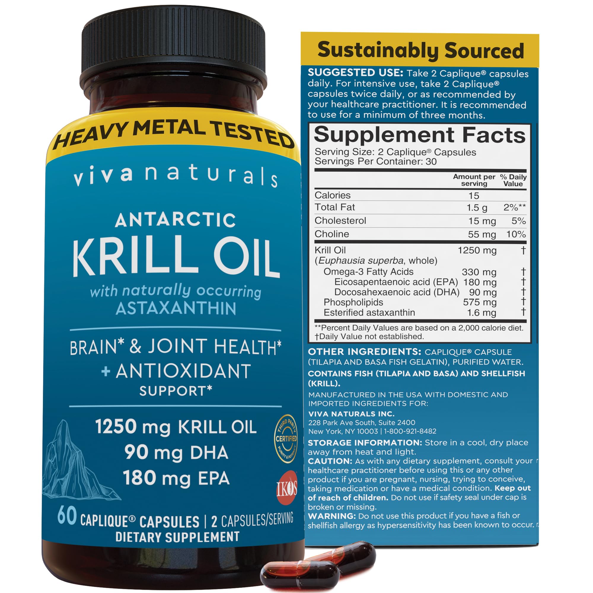 Viva Naturals Antarctic Krill Oil capsules on a clean surface, easy omega-3 source for daily wellness.