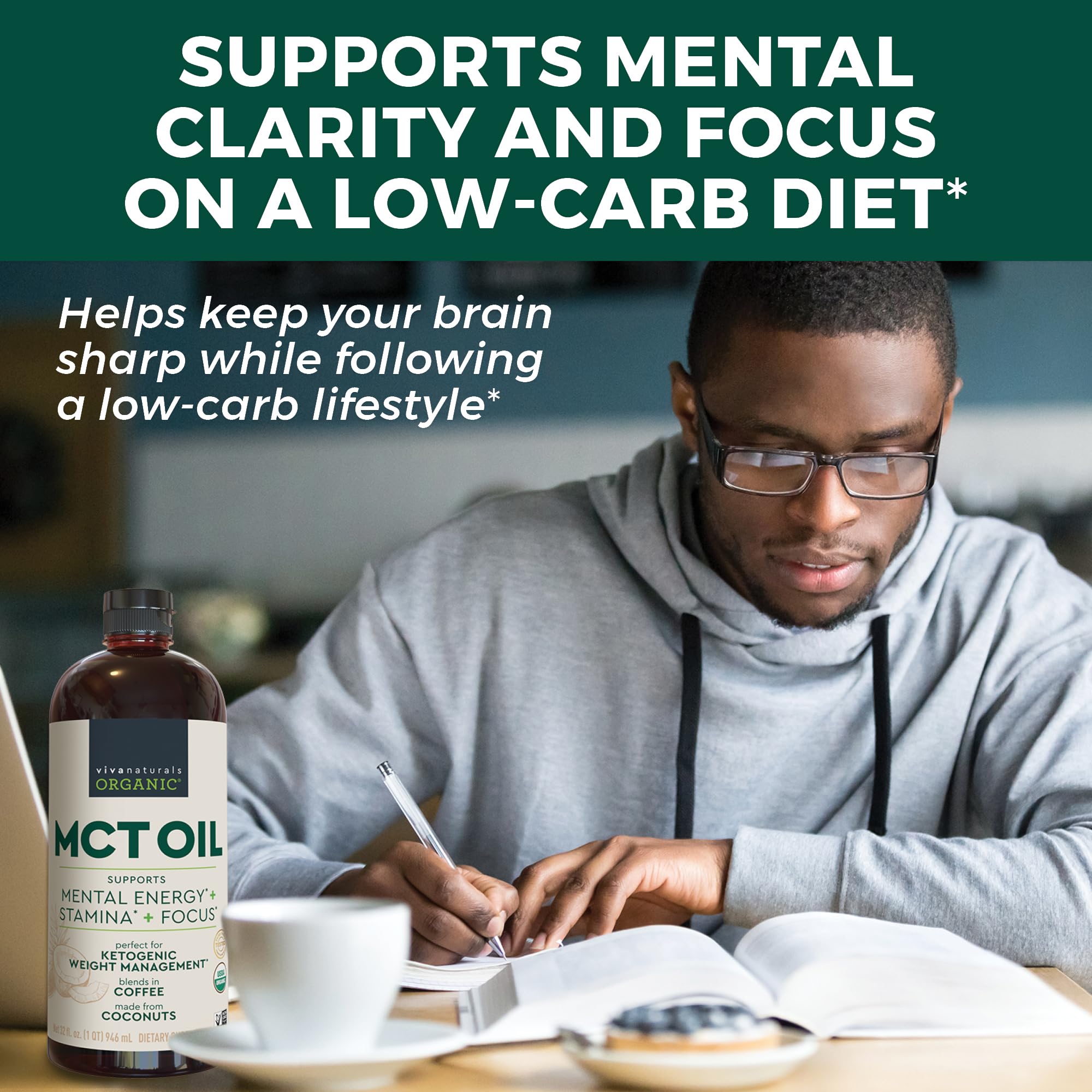 Viva Naturals MCT Oil in coffee for smooth daytime focus