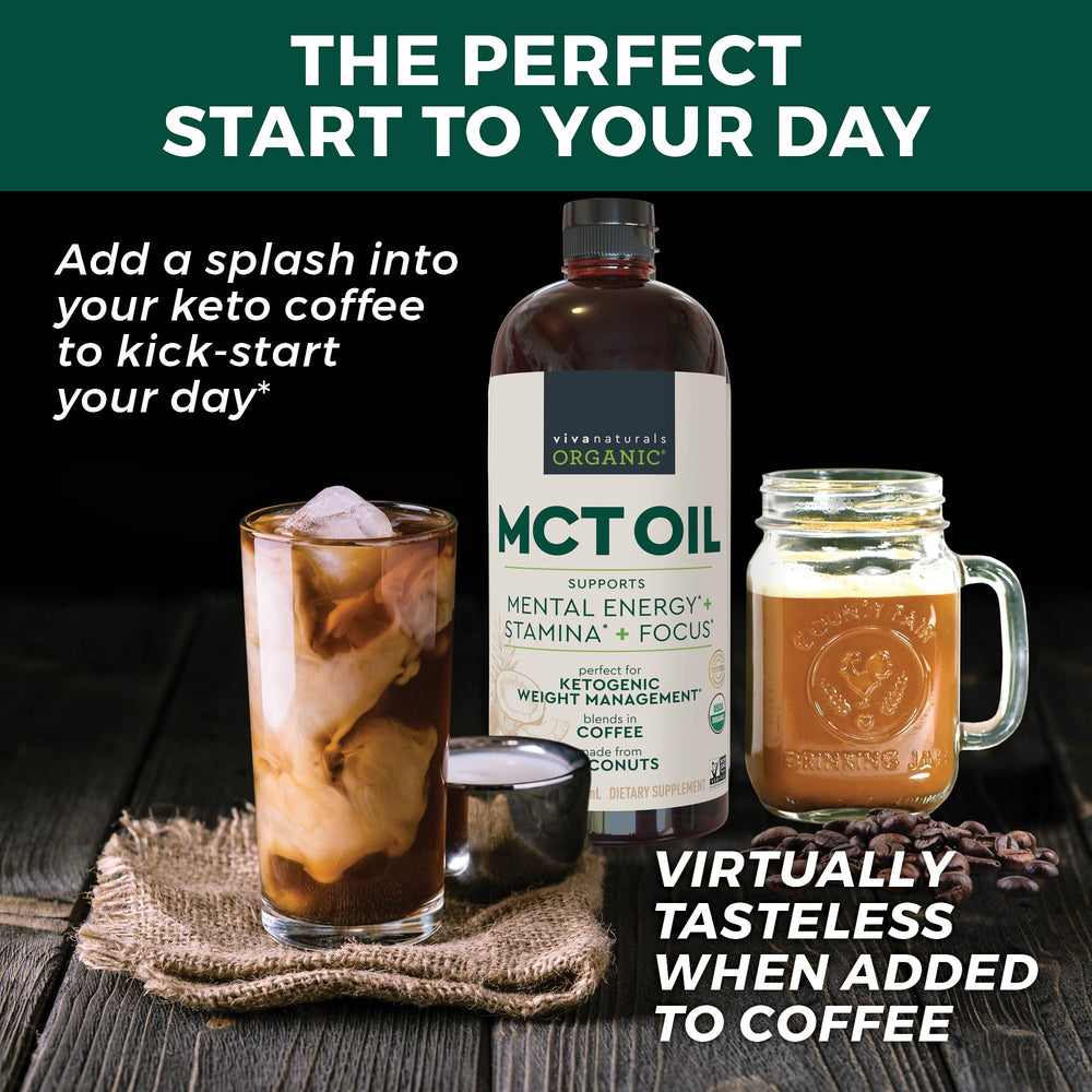 Viva Naturals MCT Oil being poured into a spoon for quick energy