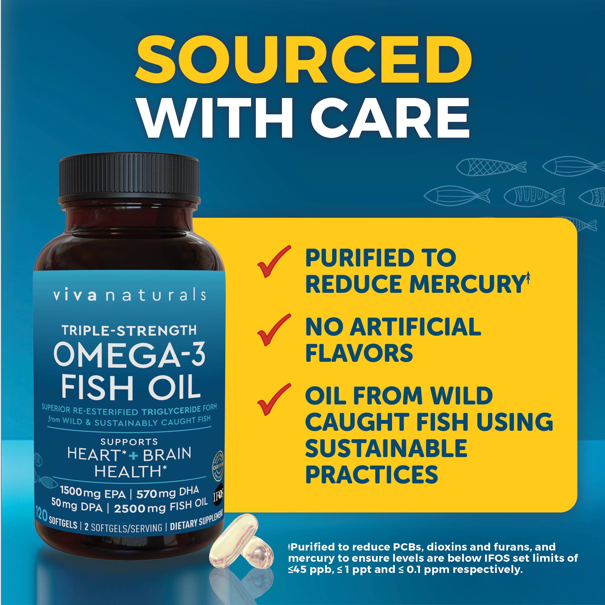 Viva Naturals Omega-3 purified image communicates contaminant reduction for safer daily intake