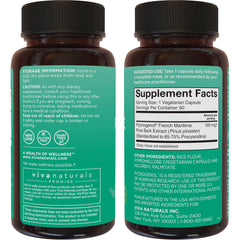 Viva Naturals Pycnogenol label close-up suggesting skin hydration benefits.