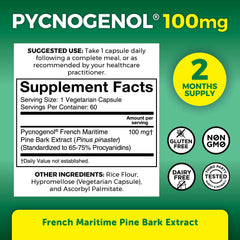 Viva Naturals Pycnogenol packaging shot emphasizing purity and non-GMO quality.